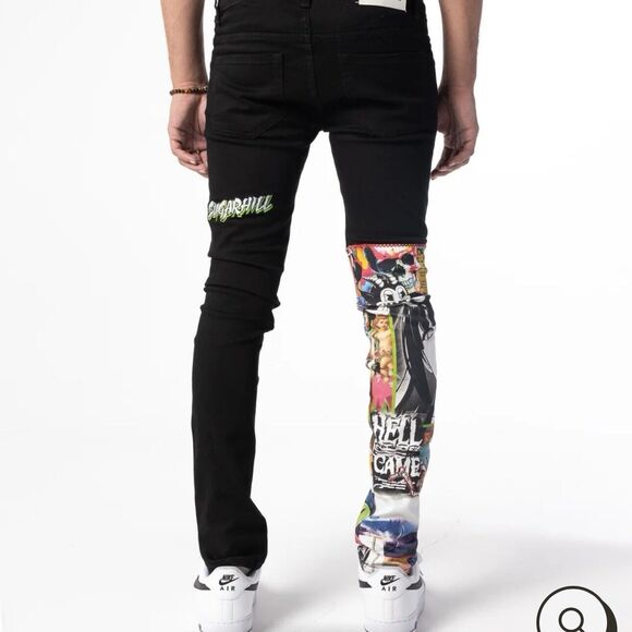 SUGARHILL HELL ON EARTH DENIM‎ 28x31 Anime Goth Graffiti Streetwear Graphic Art - Picture 2 of 13